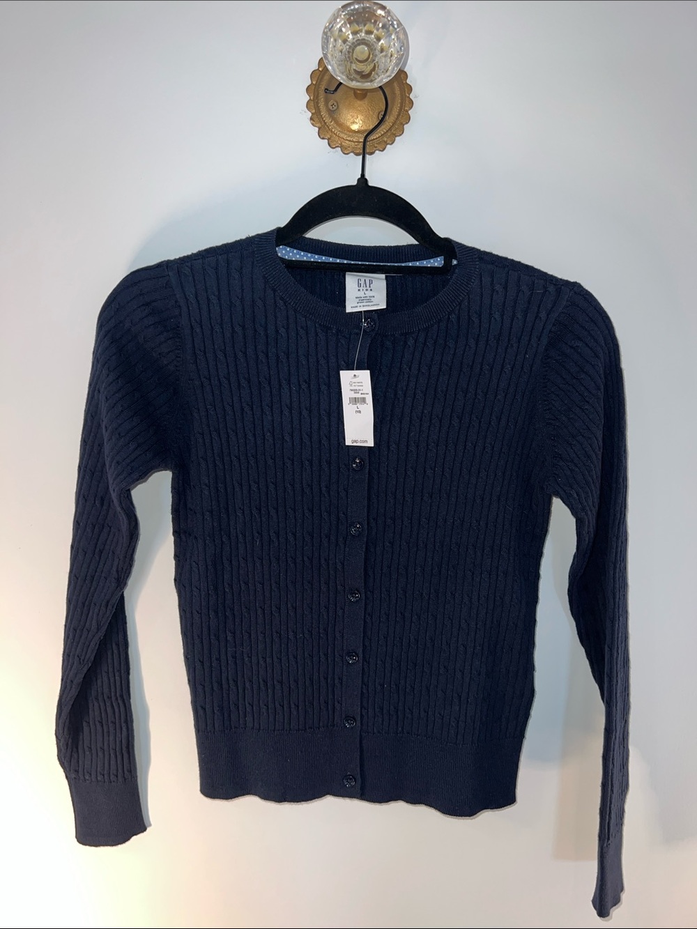 GAP kids L - Navy Cable-Knit Button-Front Cardigan